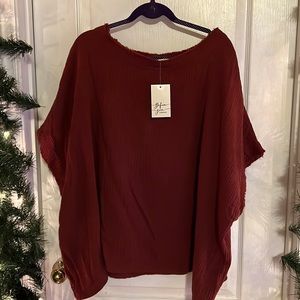 Rust red gauze blouse sz L